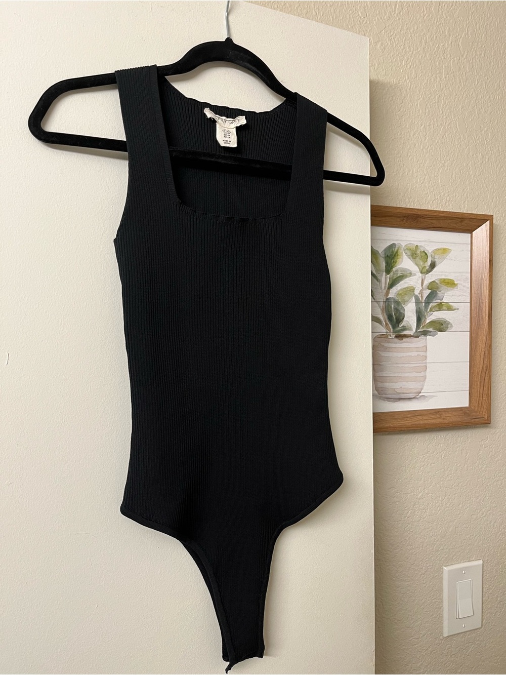 Ribbed Square-Neck Black Bodysuit